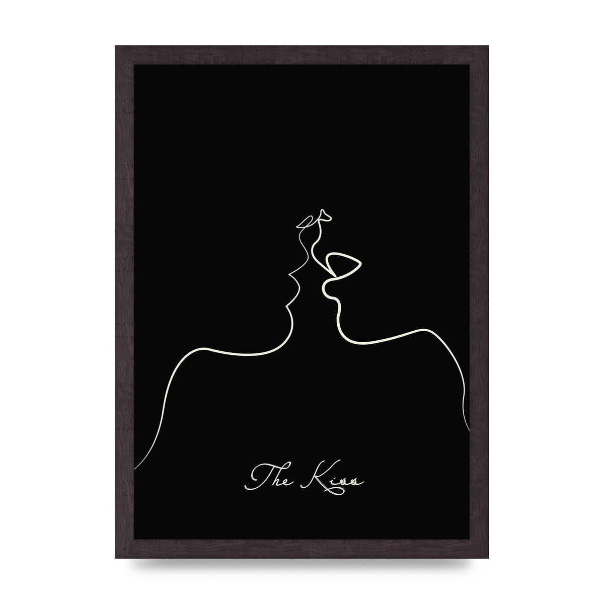 The Kiss Line Drawing Black Printed Poster - A3 framed