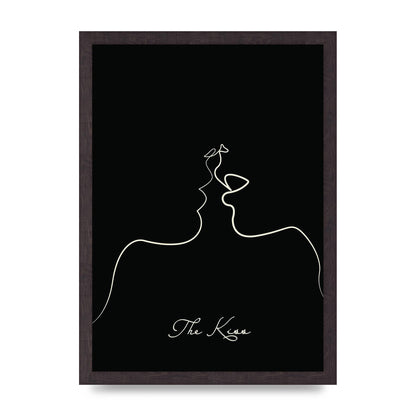 The Kiss Line Drawing Black Printed Poster - A3 framed
