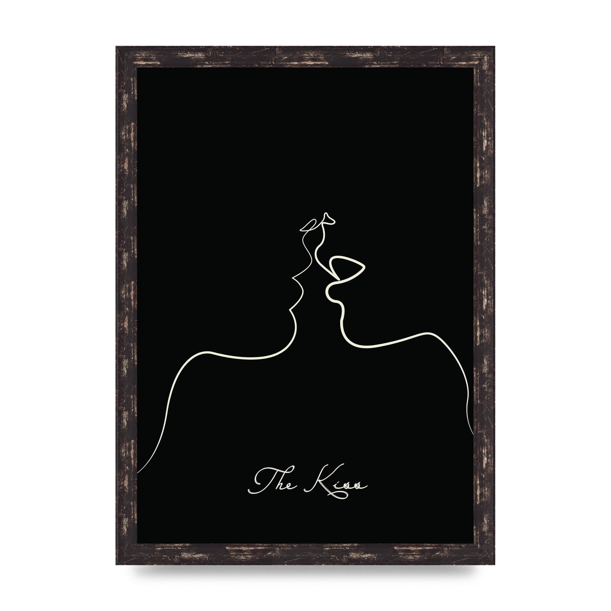 The Kiss Line Drawing Black Printed Poster - A3 framed