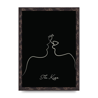 The Kiss Line Drawing Black Printed Poster - A3 framed