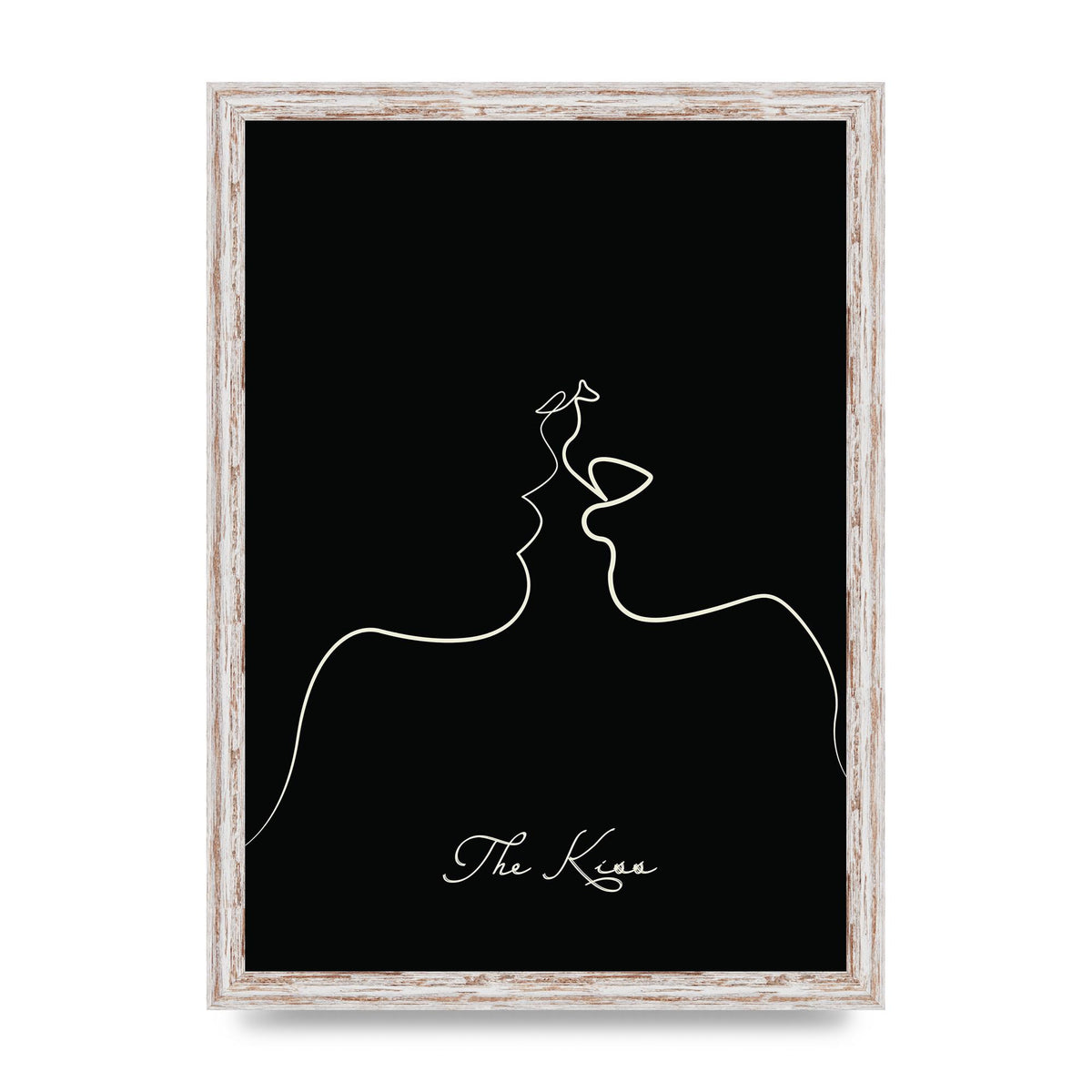 The Kiss Line Drawing Black Printed Poster - A3 framed