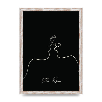 The Kiss Line Drawing Black Printed Poster - A3 framed