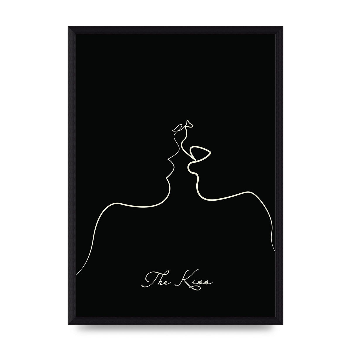 The Kiss Line Drawing Black Printed Poster - A3 framed
