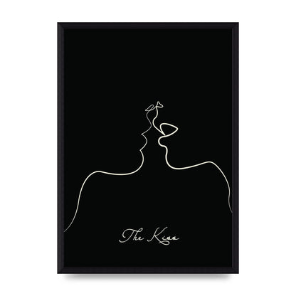 The Kiss Line Drawing Black Printed Poster - A3 framed