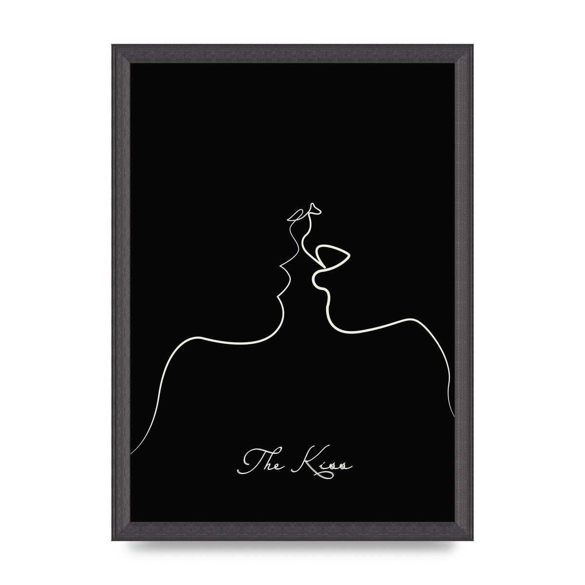 The Kiss Line Drawing Black Printed Poster - A3 framed
