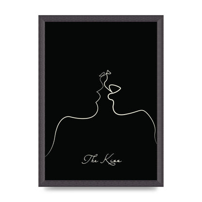 The Kiss Line Drawing Black Printed Poster - A3 framed