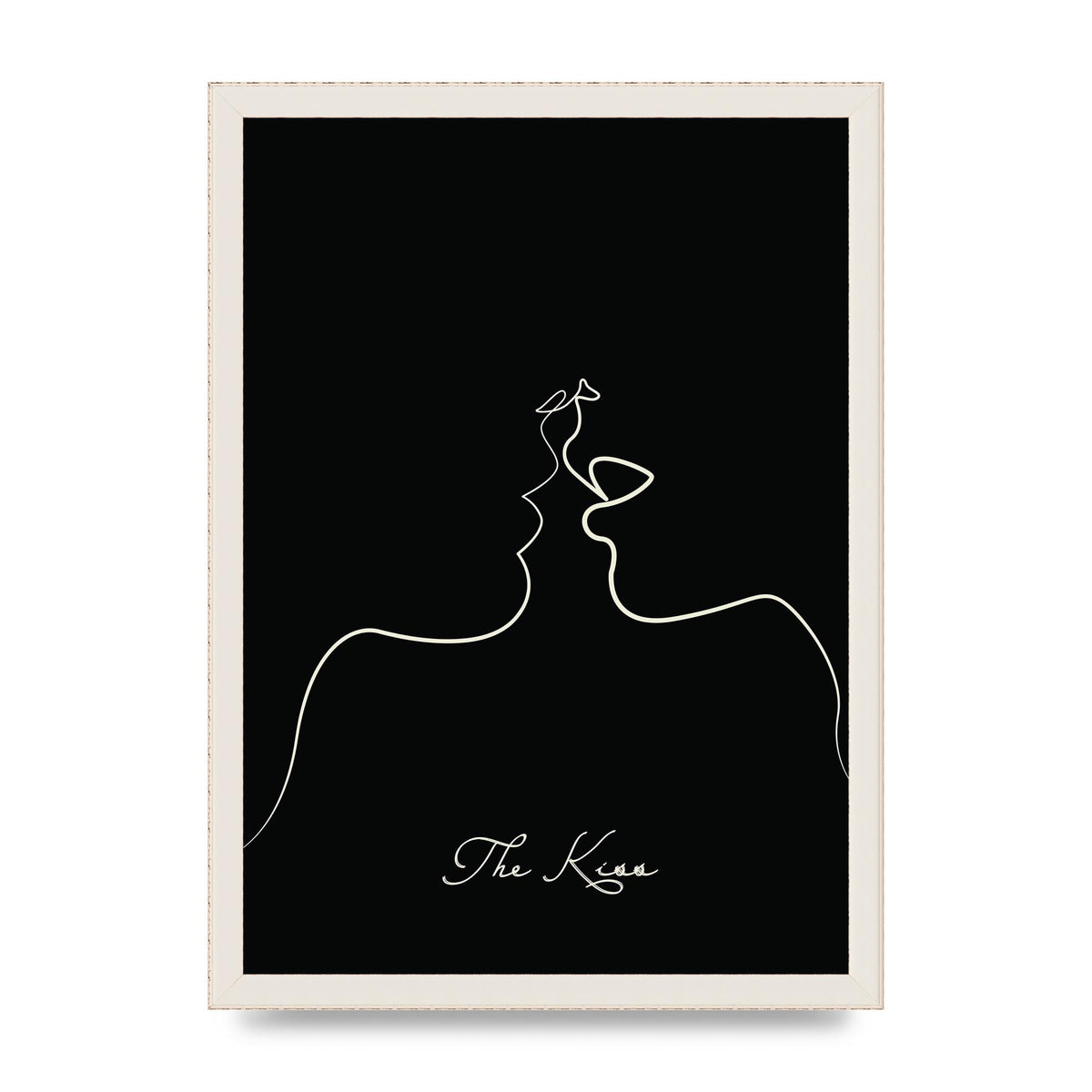 The Kiss Line Drawing Black Printed Poster - A3 framed
