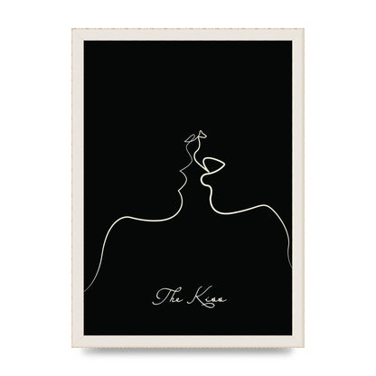The Kiss Line Drawing Black Printed Poster - A3 framed