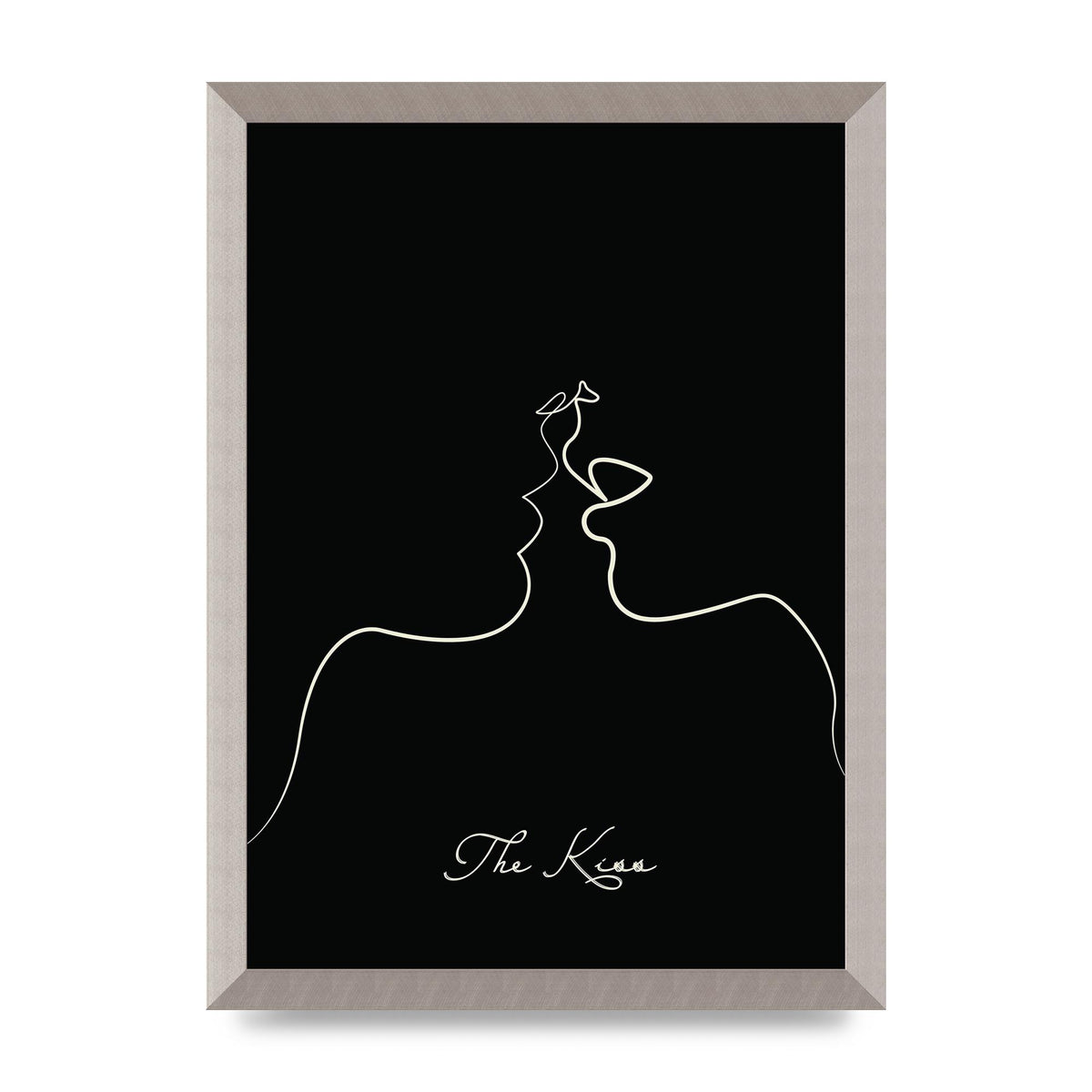 The Kiss Line Drawing Black Printed Poster - A3 framed
