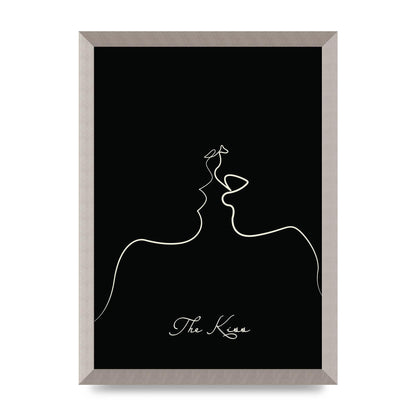 The Kiss Line Drawing Black Printed Poster - A3 framed