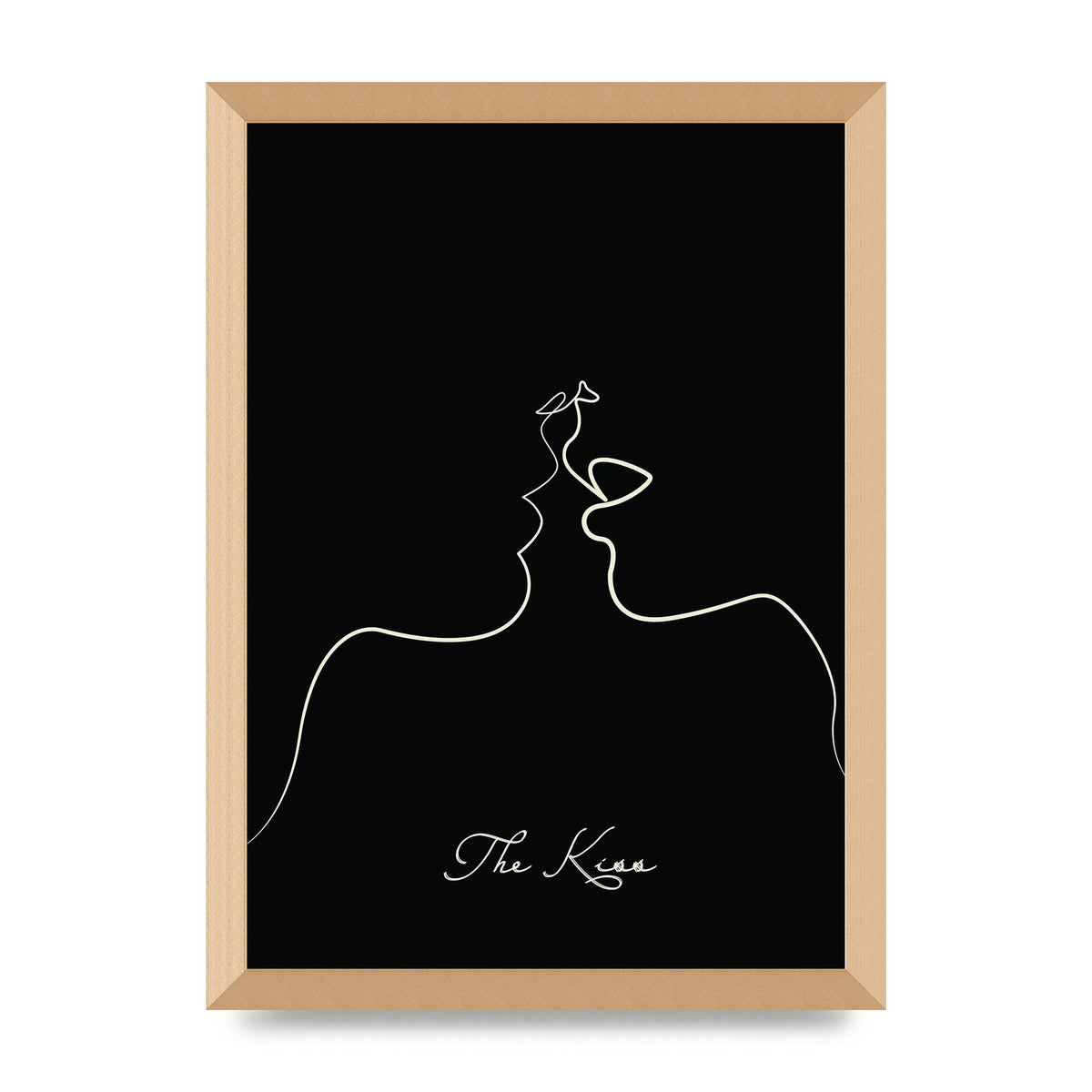 The Kiss Line Drawing Black Printed Poster - A3 framed