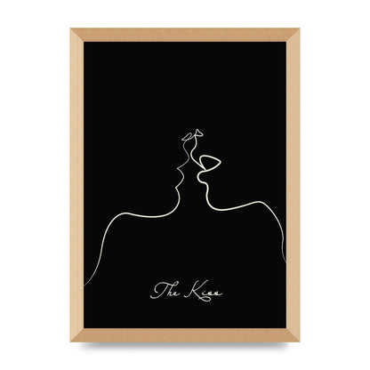 The Kiss Line Drawing Black Printed Poster - A3 framed