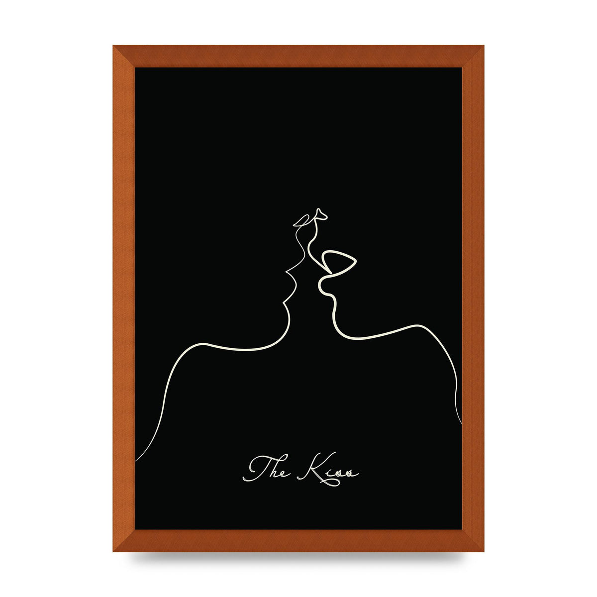 The Kiss Line Drawing Black Printed Poster - A3 framed