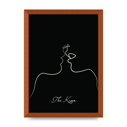 The Kiss Line Drawing Black Printed Poster - A3 framed