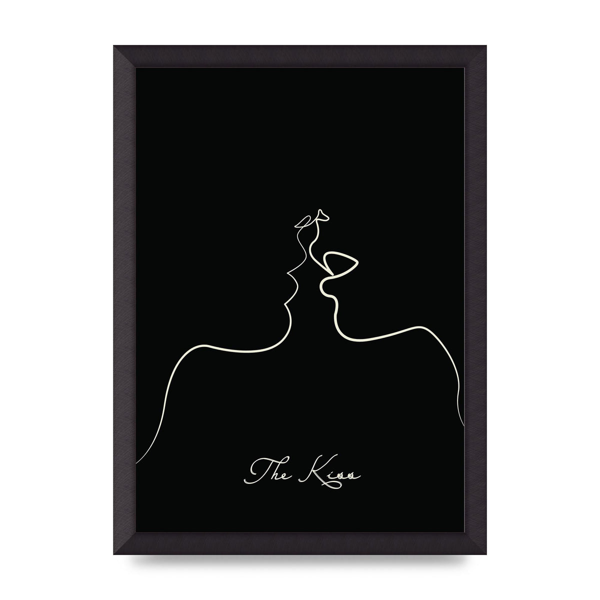The Kiss Line Drawing Black Printed Poster - A3 framed