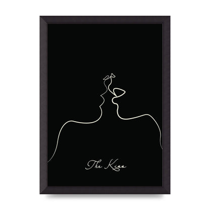 The Kiss Line Drawing Black Printed Poster - A3 framed