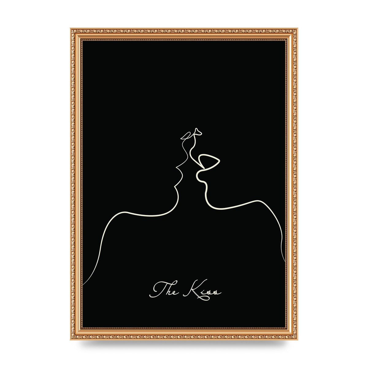 The Kiss Line Drawing Black Printed Poster - A3 framed