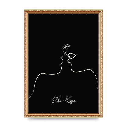 The Kiss Line Drawing Black Printed Poster - A3 framed
