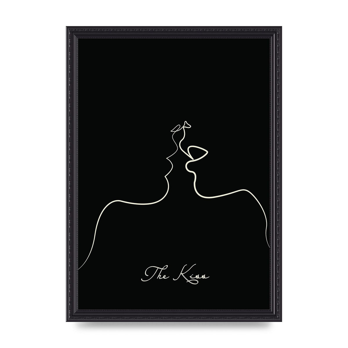 The Kiss Line Drawing Black Printed Poster - A3 framed