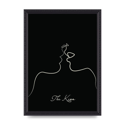 The Kiss Line Drawing Black Printed Poster - A3 framed