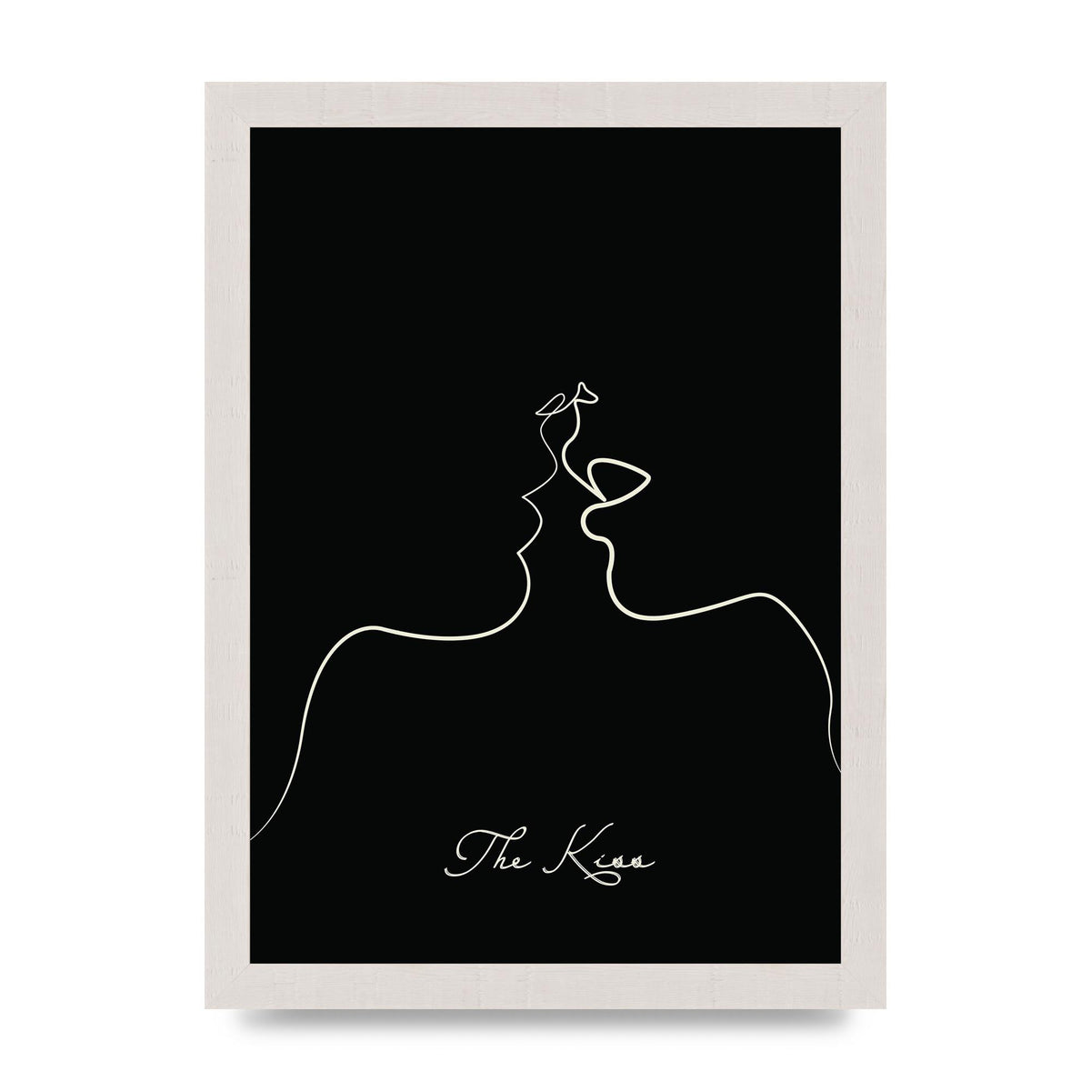 The Kiss Line Drawing Black Printed Poster - A4 framed