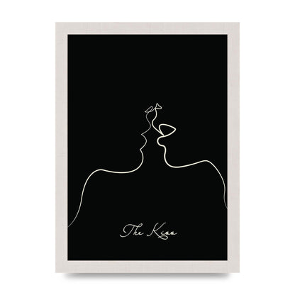 The Kiss Line Drawing Black Printed Poster - A4 framed