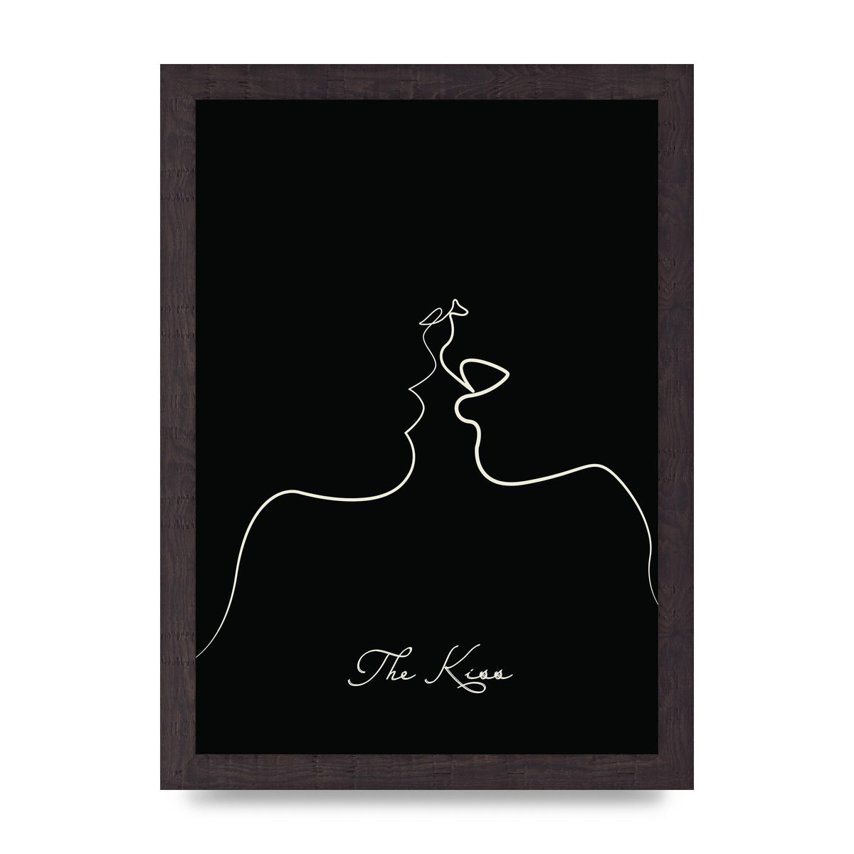 The Kiss Line Drawing Black Printed Poster - A4 framed