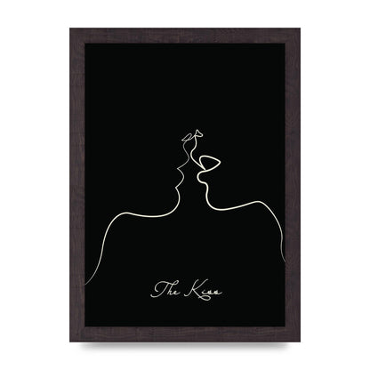 The Kiss Line Drawing Black Printed Poster - A4 framed