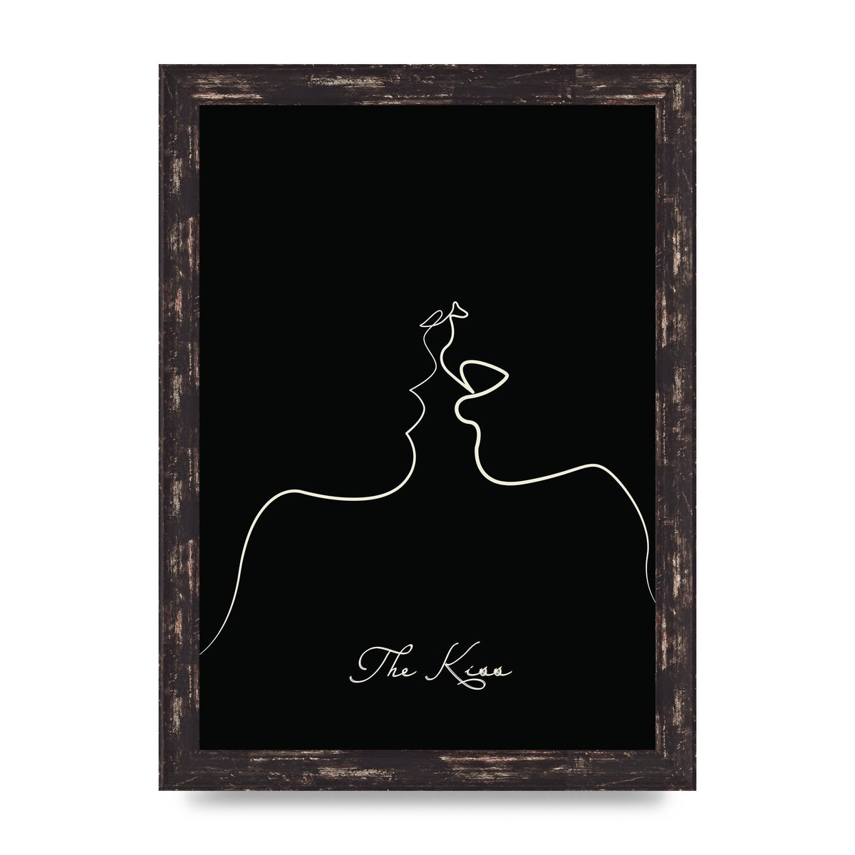 The Kiss Line Drawing Black Printed Poster - A4 framed