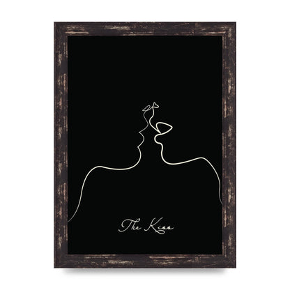 The Kiss Line Drawing Black Printed Poster - A4 framed