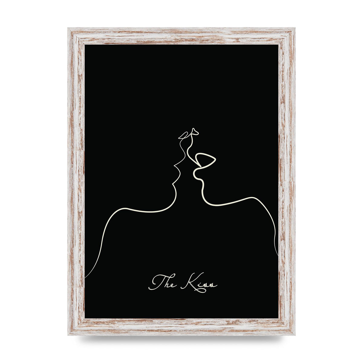 The Kiss Line Drawing Black Printed Poster - A4 framed