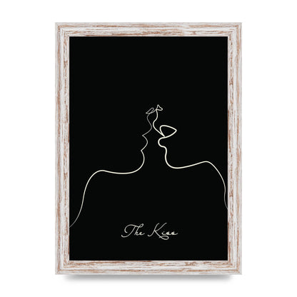 The Kiss Line Drawing Black Printed Poster - A4 framed