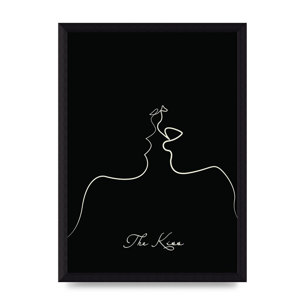 The Kiss Line Drawing Black Printed Poster - A4 framed
