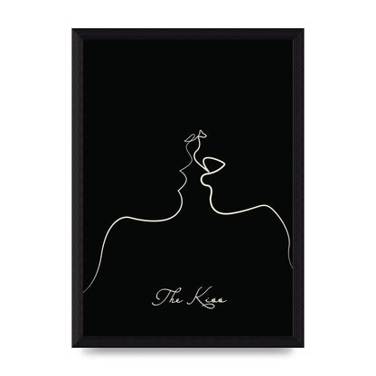 The Kiss Line Drawing Black Printed Poster - A4 framed