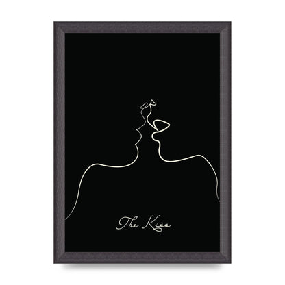 The Kiss Line Drawing Black Printed Poster - A4 framed