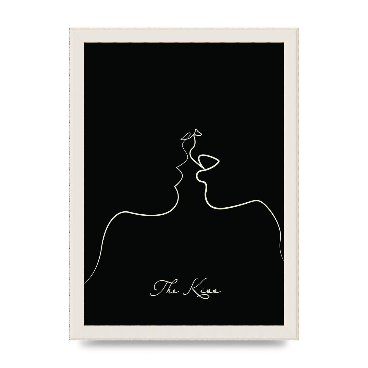 The Kiss Line Drawing Black Printed Poster - A4 framed