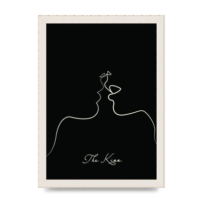 The Kiss Line Drawing Black Printed Poster - A4 framed