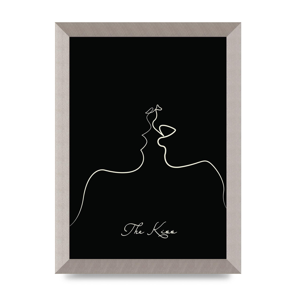 The Kiss Line Drawing Black Printed Poster - A4 framed
