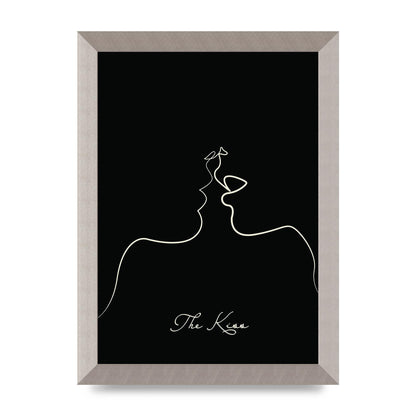 The Kiss Line Drawing Black Printed Poster - A4 framed