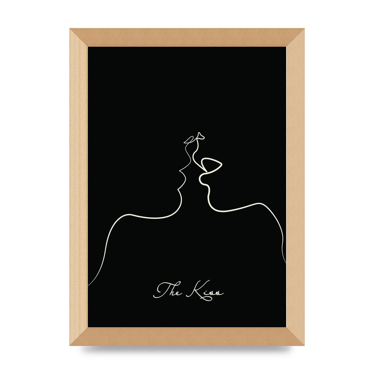 The Kiss Line Drawing Black Printed Poster - A4 framed