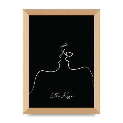 The Kiss Line Drawing Black Printed Poster - A4 framed
