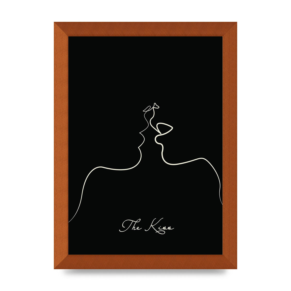 The Kiss Line Drawing Black Printed Poster - A4 framed