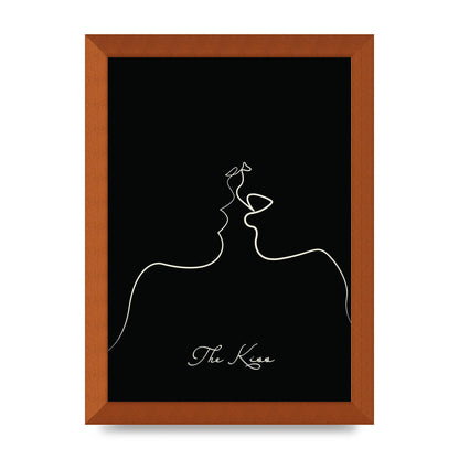 The Kiss Line Drawing Black Printed Poster - A4 framed