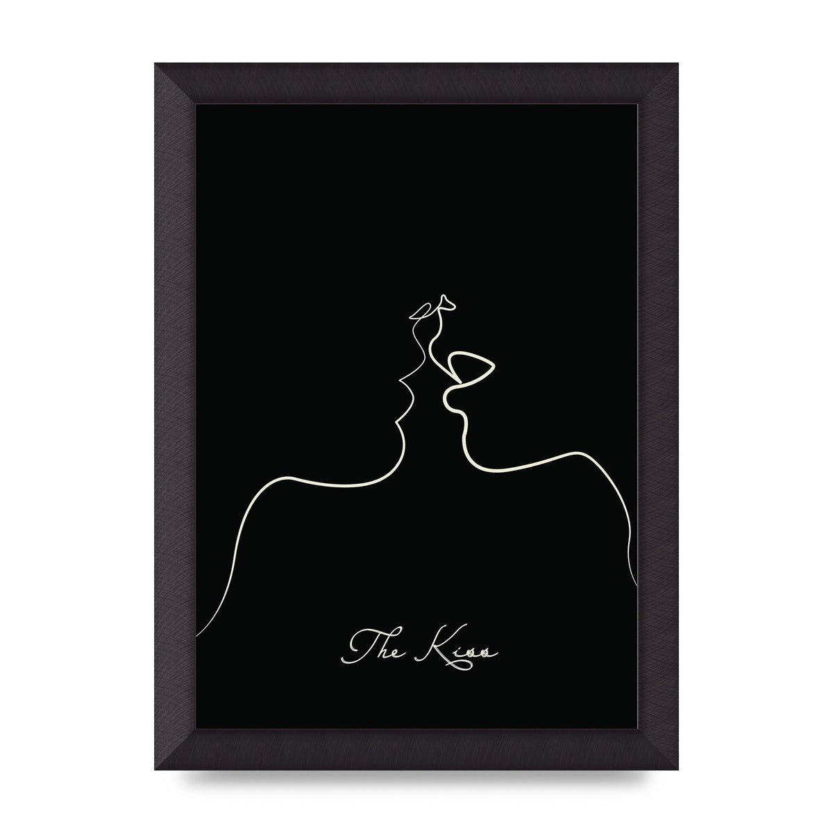 The Kiss Line Drawing Black Printed Poster - A4 framed