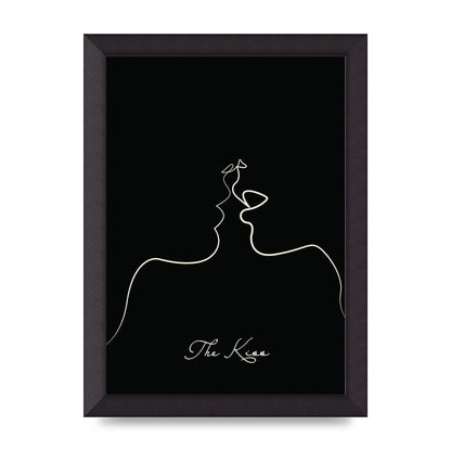 The Kiss Line Drawing Black Printed Poster - A4 framed