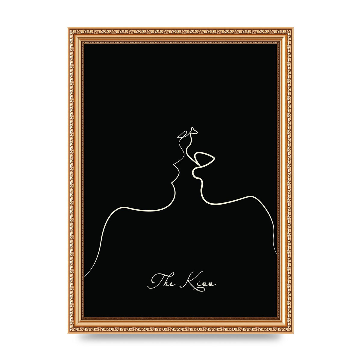 The Kiss Line Drawing Black Printed Poster - A4 framed