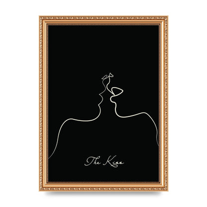 The Kiss Line Drawing Black Printed Poster - A4 framed