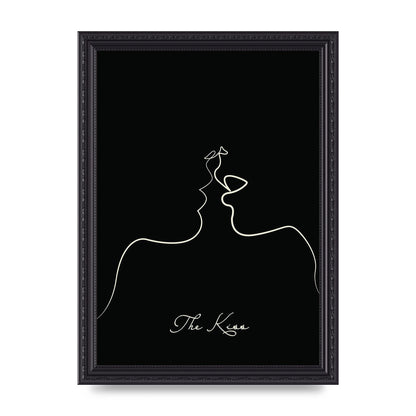 The Kiss Line Drawing Black Printed Poster - A4 framed