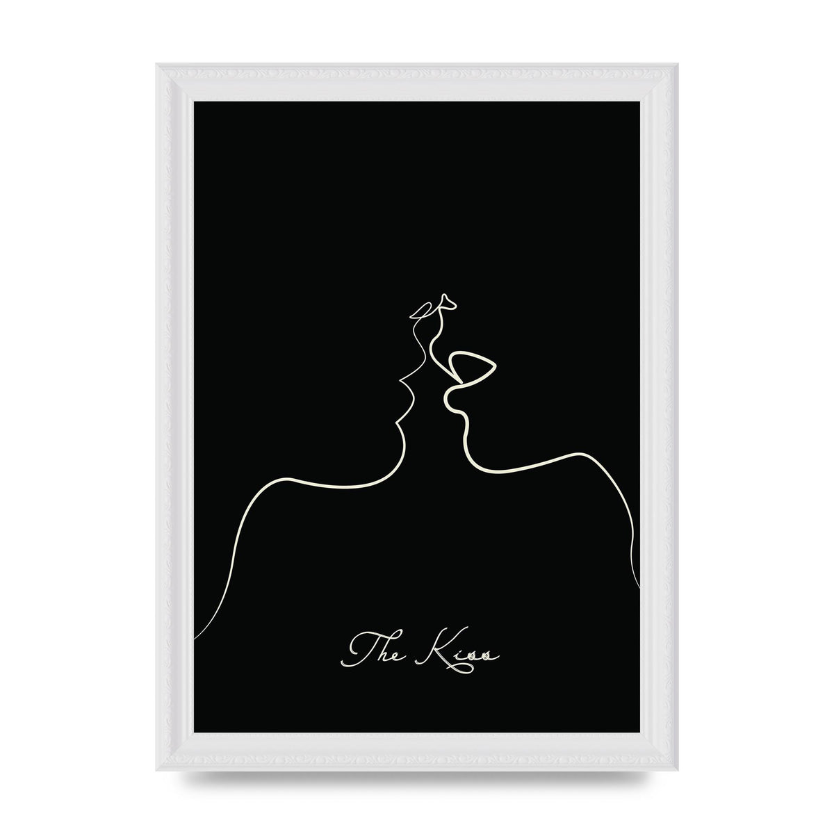 The Kiss Line Drawing Black Printed Poster - A4 framed