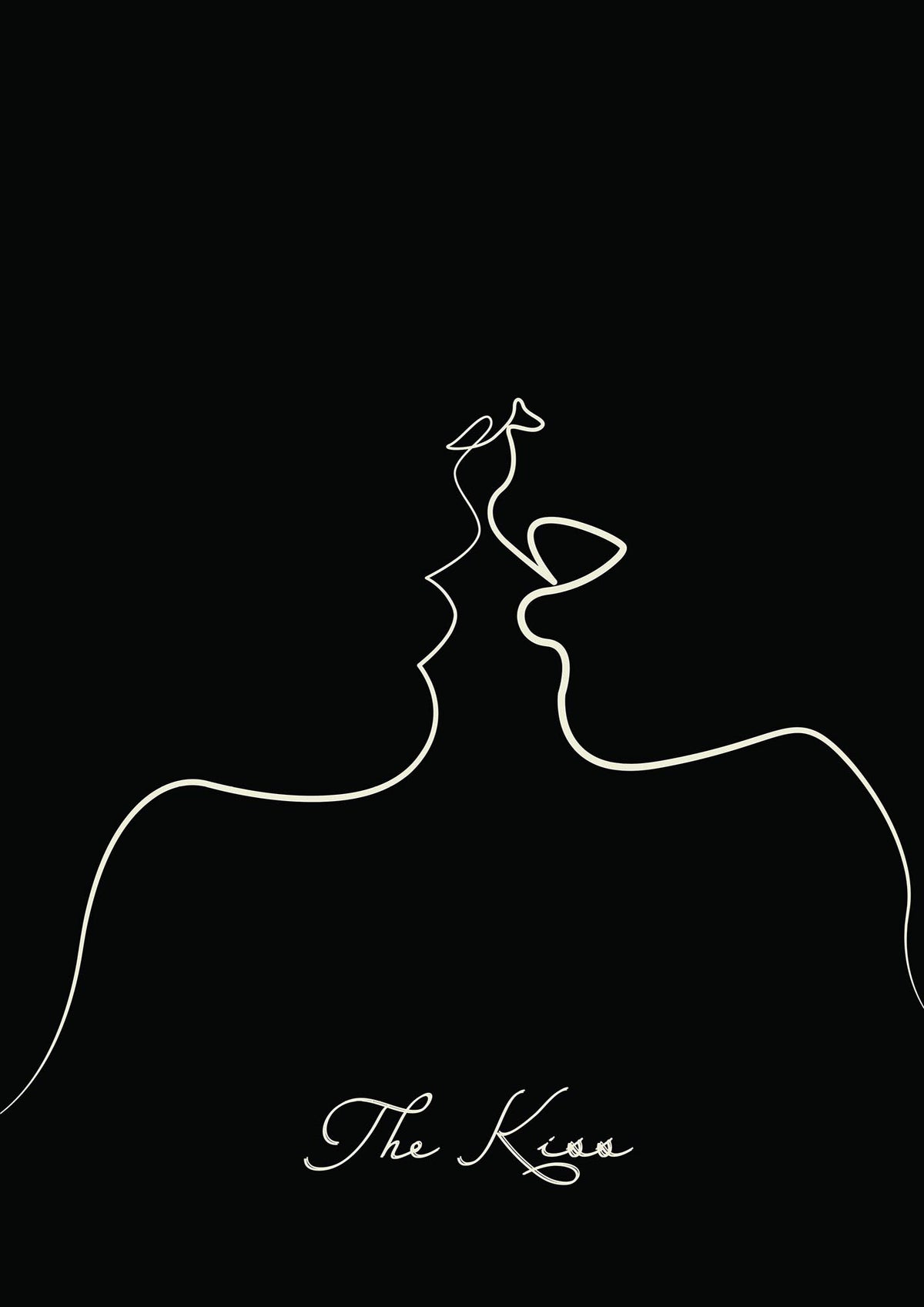 The Kiss Line Drawing Black Printed Poster - detail